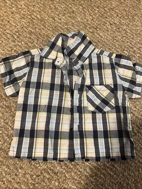 Kidgets Navy, White & Yellow Plaid Short-Sleeve Button-Down Shirt